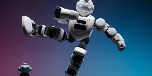 A humanoid robot carefully holding a vintage analog camera, representing sensory memory salvage.