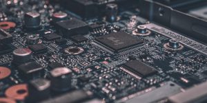 A high-tech digital circuit board representing generative engine optimization and AI agent search