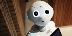A humanoid robot eye representing subliminal AI influence in 2026